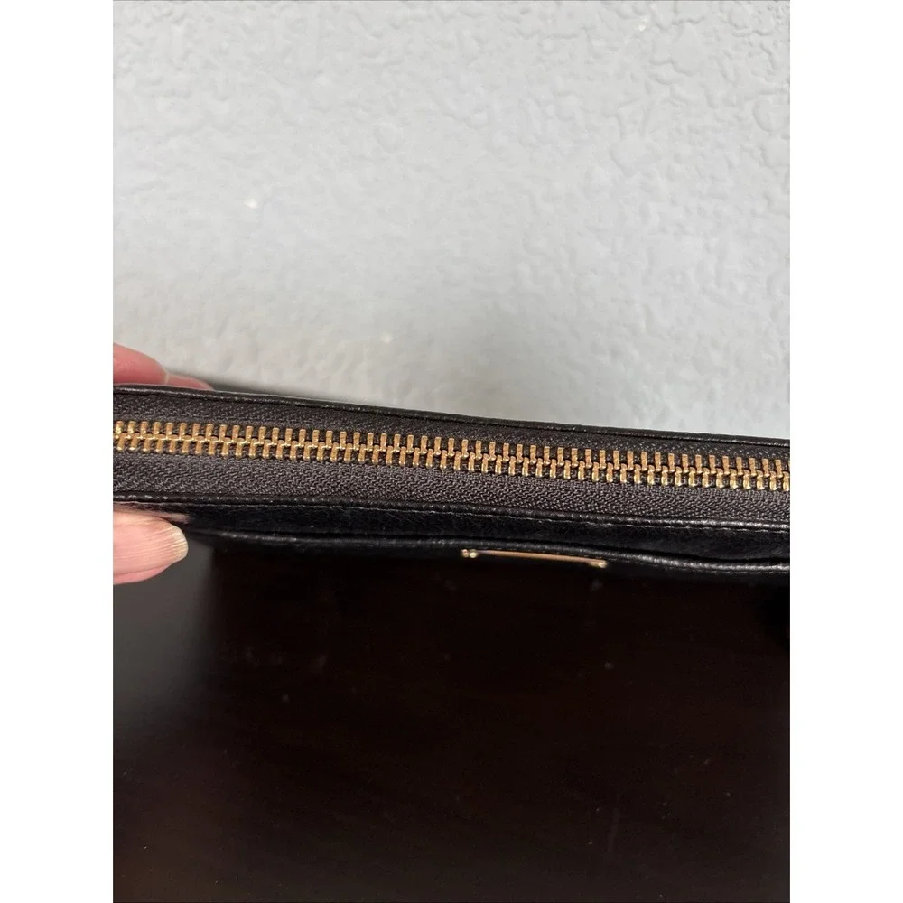 Rebecca‎ Minkoff Zip Around Wallet Black Gold Hardware Credit Card Billfold